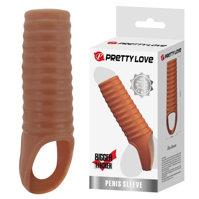 Стимулирующая насадка на пенис PRETTY LOVE Hartman ребристая, 11.2 х 2.4 см