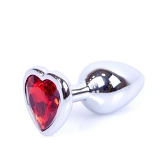 Анальная пробка с камнем Plug-Jewellery Silver Heart PLUG- Red размер S