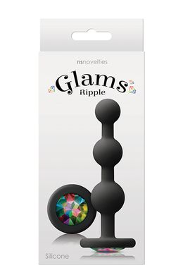 Анальна пробка з кристалом GLAMS RIPPLE RAINBOW Gem BLACK, Черный, Розмір посилки : 8,00 х 18,50 х 5,00