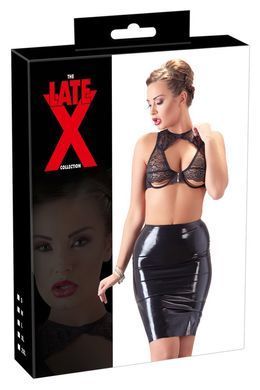 Спідниця з латексу до колін LateX ROK midi чорна, XL