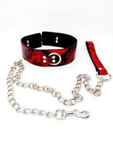Ошейник с поводком DS Fetish snake skin под кожу змеи красный