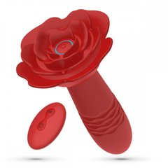 Анальная пробка роза с вибрацией и фрикциями Romeo Crushious, с пультом, силиконовая, красная
