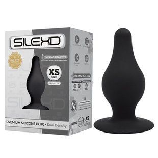 Анальная пробка термореактивная Silexd Plug Model 2 конической формы, черная, XS
