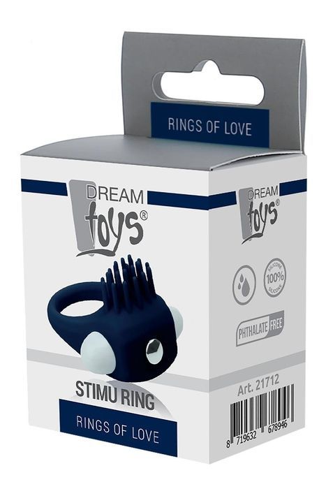 Ерекційне кільце Dream Toys Rings of Love з вусиками, синього кольору