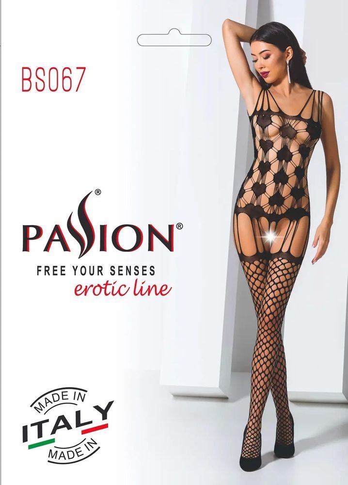 Комбінезон імітація корсета з панчохами Passion BS067 чорний, One Size