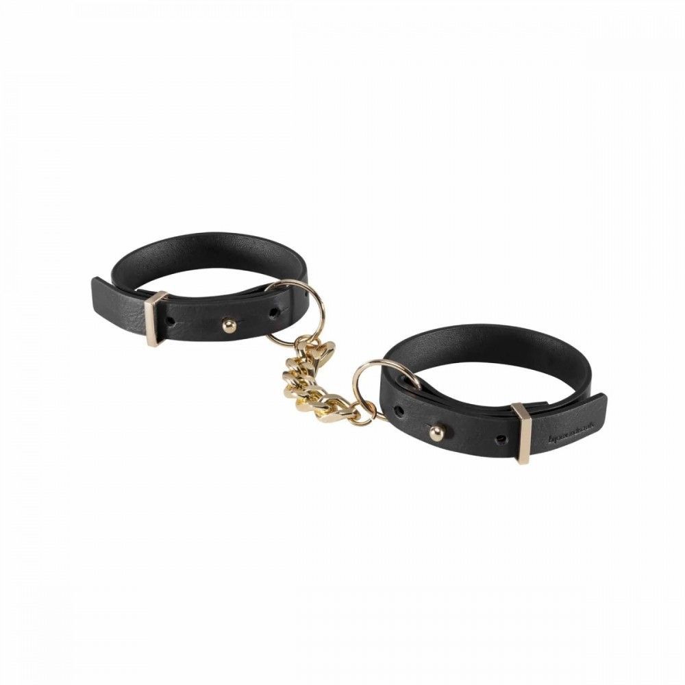 Узкие наручники с цепочкой Bijoux Indiscrets MAZE Thin Handcuffs из экокожи, чёрные, One Size