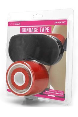 Набор из двух красных лент разных по ширине WhipSmart Bondage Tape и черная маска