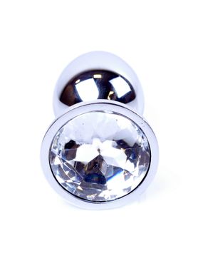 Анальная пробка с камнем Plug-Jewellery Silver PLUG- Clear размер S