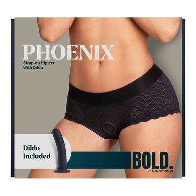 Страпон на мереживних трусиках Dream Toys Bold Phoenix, S, чорний, 15,5 &times; 3 см