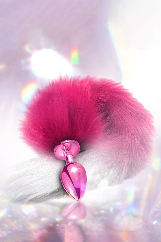 Анальная пробка с хвостом Global Novelties NIXIE METAL BUTT PLUG WITH OMBRE TAIL, PINK METALLIC
