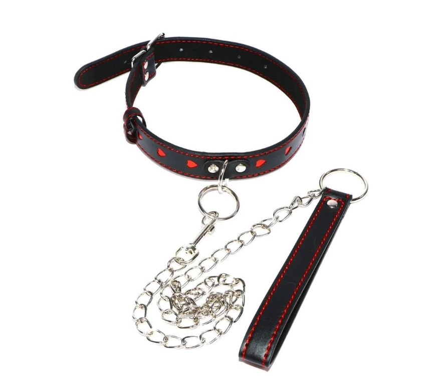Нашийник з повідцем DS Fetish Collar with heart leash black