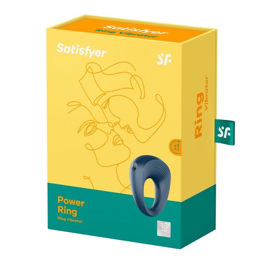 Эрекционное рельефное виброкольцо Satisfyer Power Ring синее