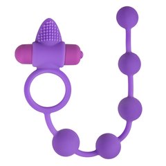 Эрекционное кольцо Triple Pleasure с анальной цепочкой, фиолетовое