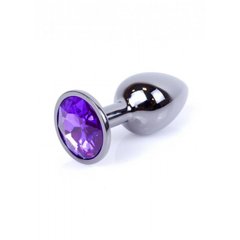 Анальная пробка с камнем Plug-Jewellery Dark Silver PLUG- Purple размер S