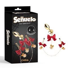 Набор CHISA Sexy Tempter Kit-Red Senuelo анальная пробка и зажимы на соски с бантиками