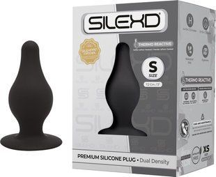 Анальная пробка термореактивная Silexd Plug Model 2 конической формы, черная, S