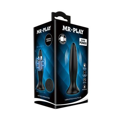Анальна пробка силіконова з вібрацією MR PLAY чорна, 12.8 х 3 см