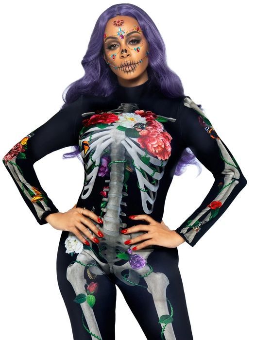Комбинезон скелет с цветочным принтом Leg Avenue Floral skeleton catsuit M