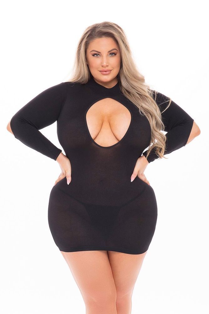Платье Pink Lipstick Lingerie с открытой спиной и глубоким декольте, черное, PLUS SIZE
