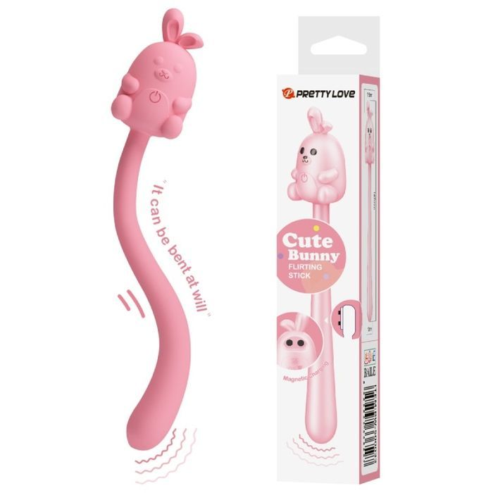 Міні-вібратор на паличці Pretty Love Cute Bunny, гнучкий, рожевий, 14,2 &times; 1,8 см