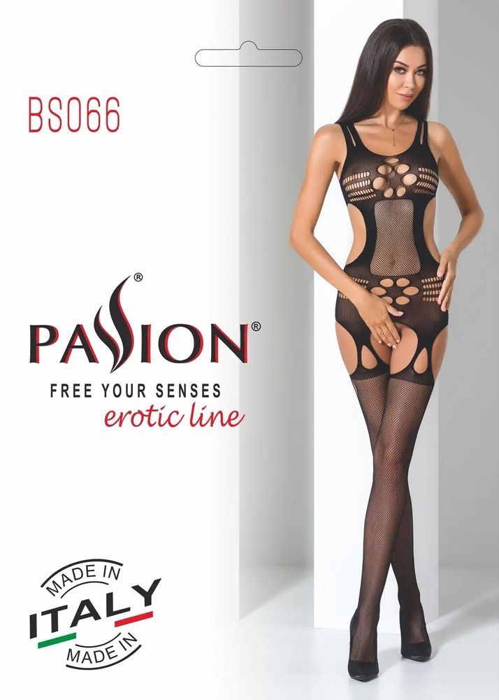 Бодістокінг BS066 Black Passion з імітацією панчіх, чорний, S/L
