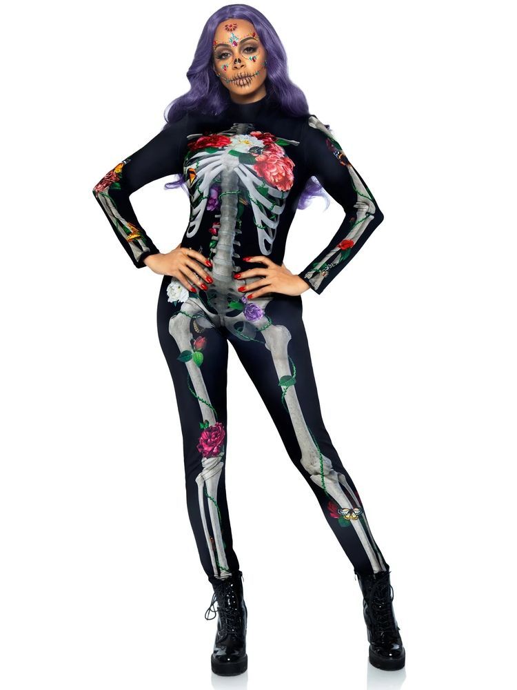Комбінезон скелет із квітковим принтом Leg Avenue Floral skeleton catsuit M