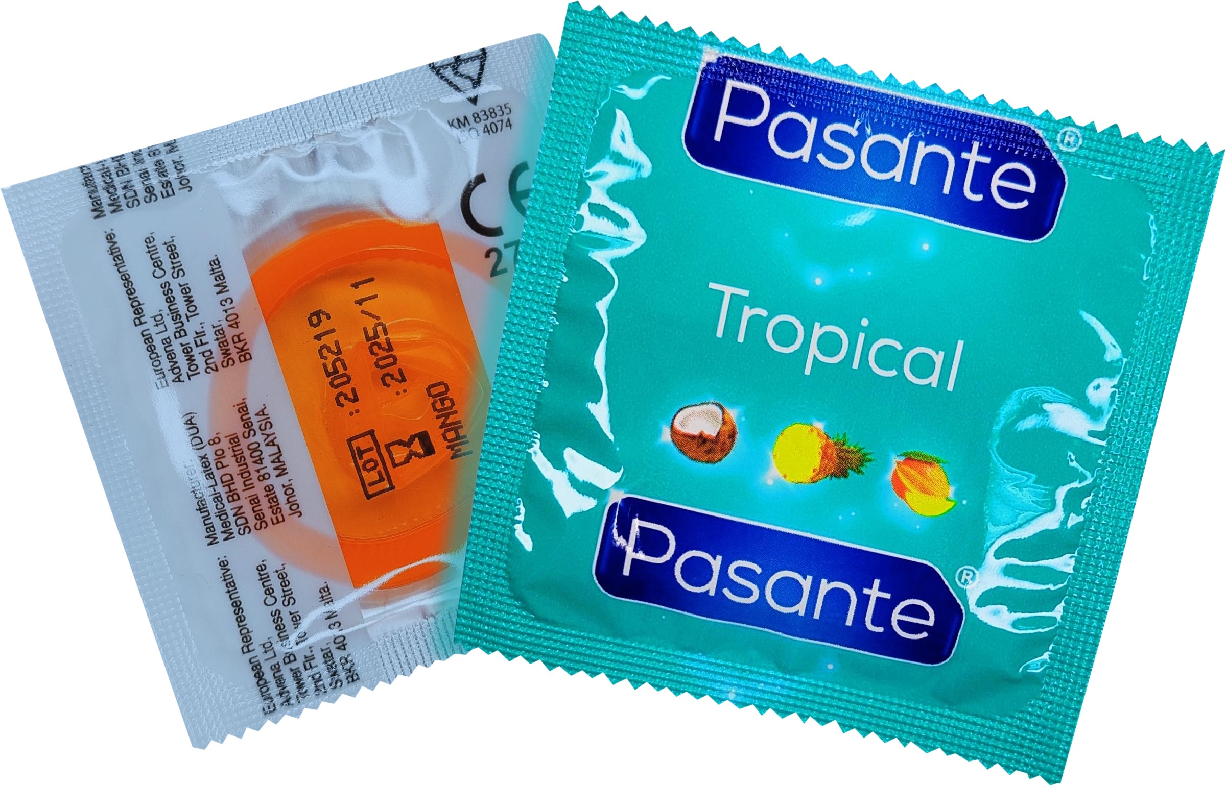 Презервативи оральні зі смаком манго Рasante Tropical кольорові, з латексу (ціна за 6 шт)