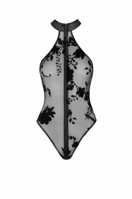 Боди полупрозрачное, F314 Ego Noir Handmade, с молнией, с цветочным узором, черное, размер S