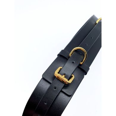 Бондажный пояс из итальянской кожи UPKO с золотистой фурнитурой, черный, размер L