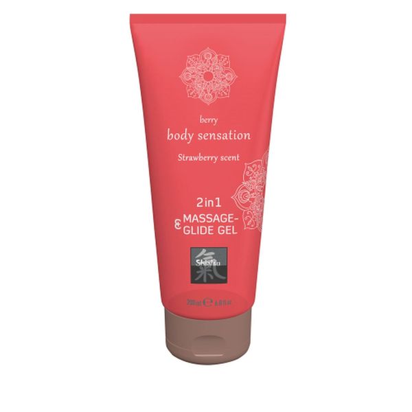 Лубрикант и массажное масло 2 в 1 HOT SHIATSU Massage-& Glide gel 2in1 Strawberry scent, 200 мл