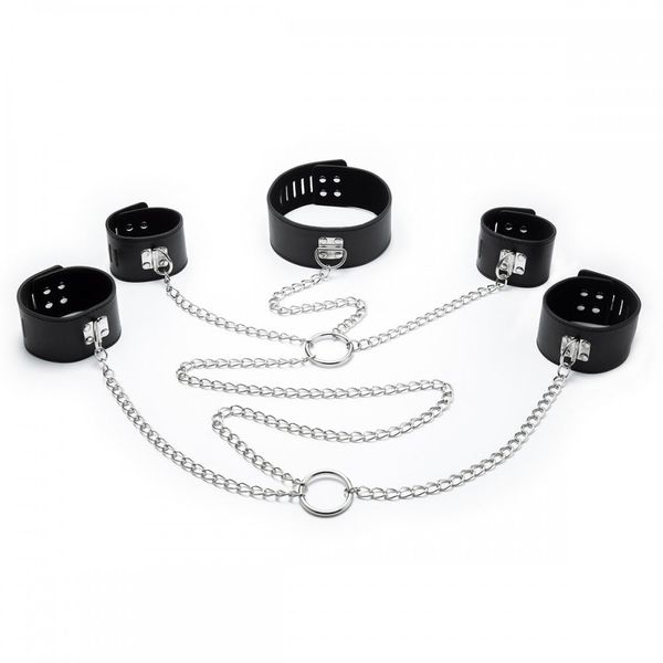 Система фіксації DS Fetish Neck collar and hogtie restraints with chain чорна