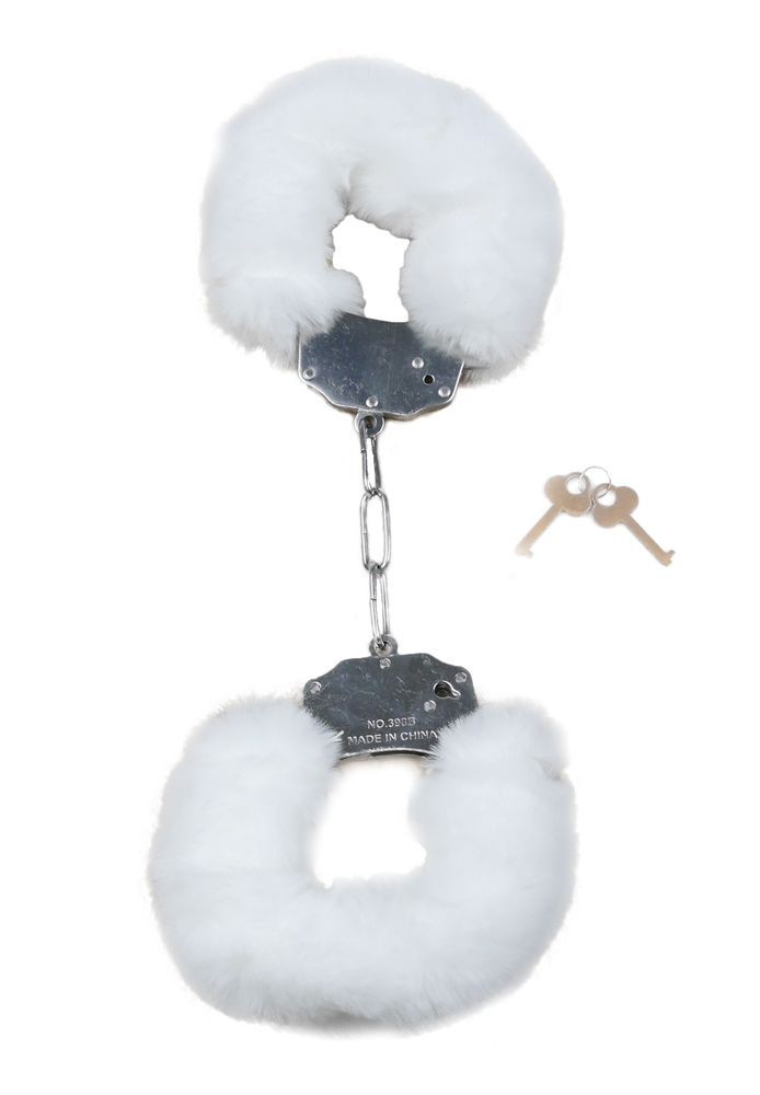 Наручники білий метал з хутром plush handcuffs