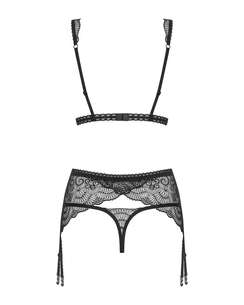 Комплект ажурный з поясом для чулок Obsessive Firella garter belt set S/M