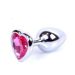 Анальная пробка с камнем Plug-Jewellery Silver Heart PLUG- Pink размер S