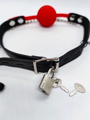 Кляп с зажимами на соски DS Fetish Locking gag with nipple clamps black/red