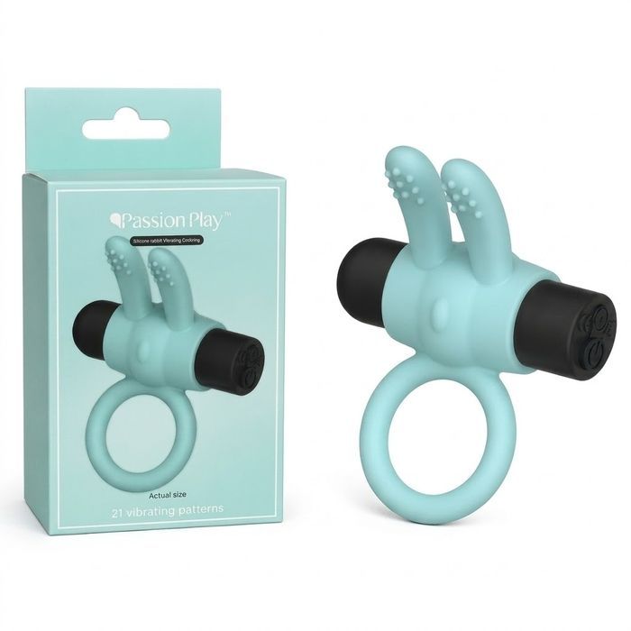 Эрекционное виброкольцо Passion Play с ушками для клитора, бирюзовое, 7.4 &times; 6.2 см