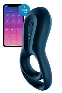 Эрекционное смарт кольцо с вибрацией Satisfyer Epic Duo синее