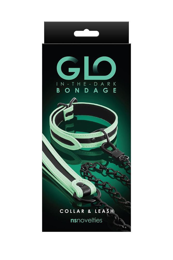 Ошейник с поводком NS Novelties GLO Bondage Collar And Leash Green светящиеся в темноте