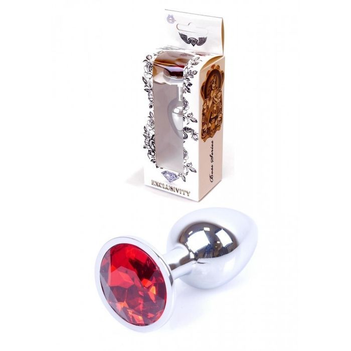 Анальная пробка с камнем Plug-Jewellery Silver PLUG- Red размер S