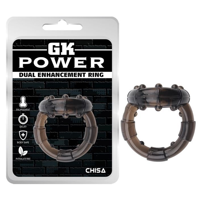 Эрекционное&nbsp;кольцо&nbsp;Chisa GK&nbsp;Power&nbsp;Dual Enhancement Ring с рельефной поверхностью, черное