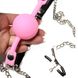 Кляп с зажимами на соски DS Fetish Locking gag with nipple clamps black/pink