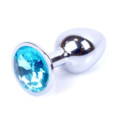 Анальная пробка с камнем Plug-Jewellery Silver PLUG- Light Blue размер S