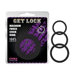 CH01776 набір ерекційних кілець чорні 3 шт Chisa Get Lock magnum force cock r