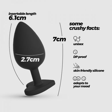 Анальная пробка Cuore Crushious, со сменными кристаллами, силиконовая, черная, 7 х 2.7 см, размер S