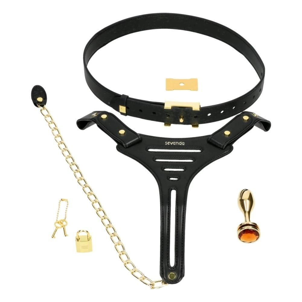Пояс верности Lockink Sevanda Beg & Ask Chastity Pants с поводком и анальной пробкой, L