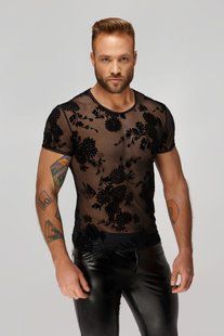 Чоловічі футболки з сітки з візерунками квітів Noir Handmade чорна, S