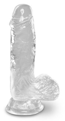 Фаллоимитатор реалистичный на присоске King Cock с мошонкой, прозрачный