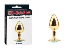 Анальная пробка с камнем Chisa Hi-Basic Gold Blue Gem Anal Plug