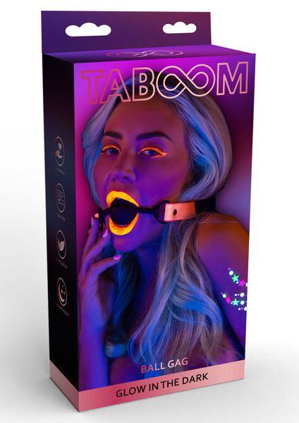 Кляп светящийся в темноте Taboom Ball Gag, розово-черный