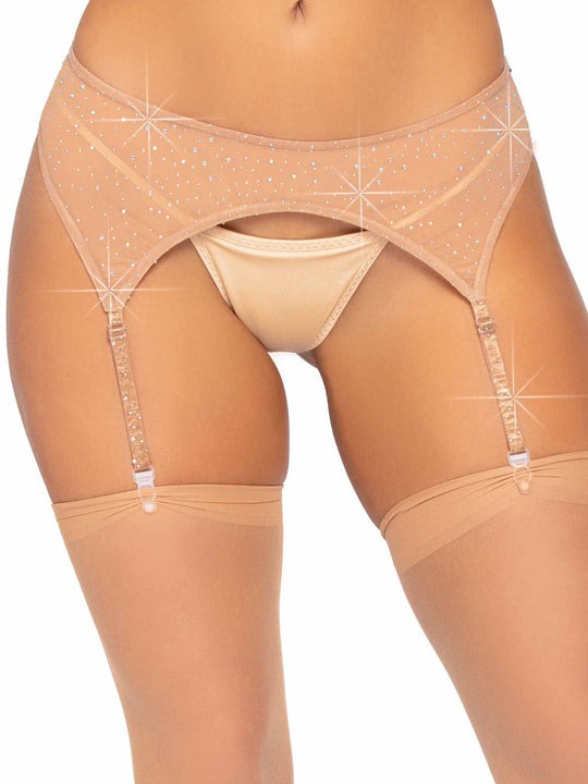 Пояс для панчох зі стразами Leg Avenue Roxy бежевий, One Size